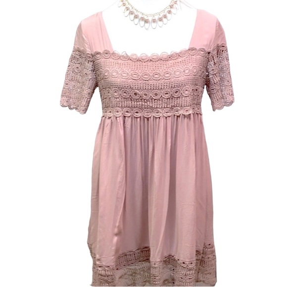 Vizio Dusty Rose Lace Baby Doll Dress - Picture 1 of 6